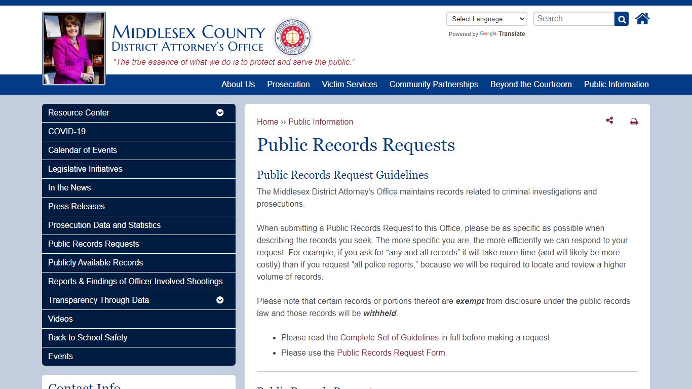 Public Records Requests | Middlesex County District Attorney's Office